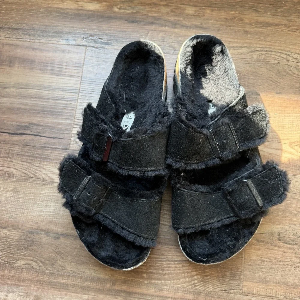 Birkenstock Arizona Shearling Sandals Black Suede Cozycare EU 41/ US 10 Winter